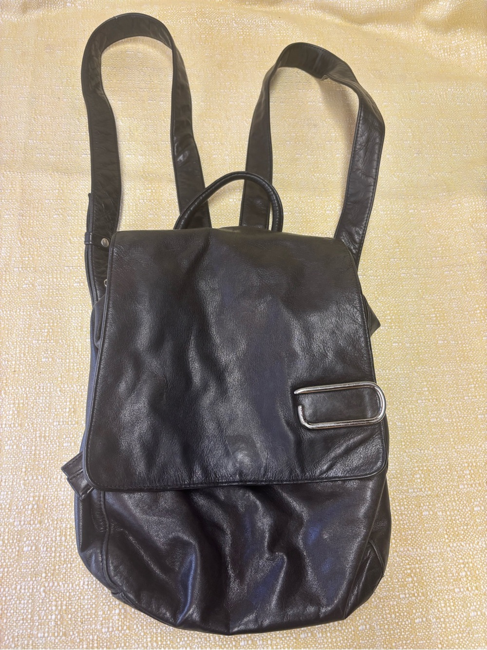 DKNY Black Leather Backpack with Buckle Accent pat# 39383